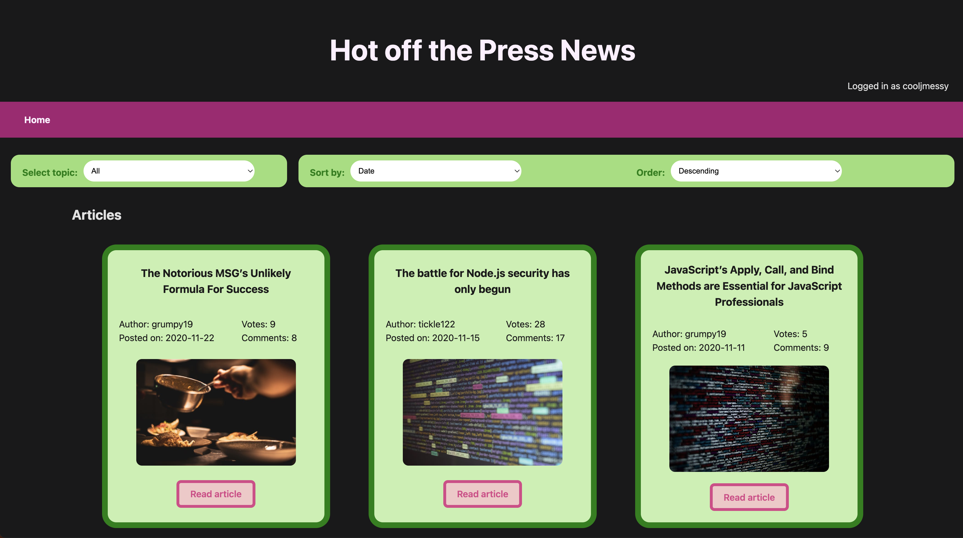 image of Hot Off the Press News site